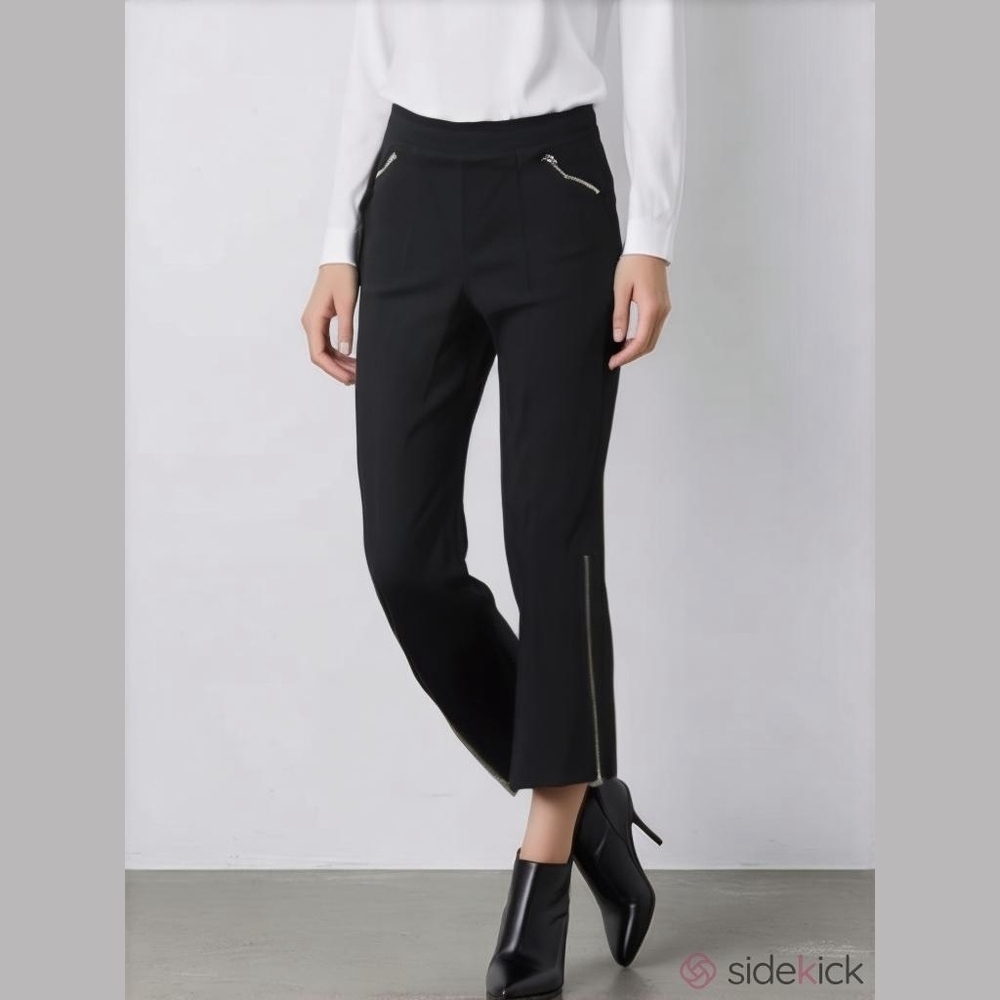 Elle Black Zipper Accents Pockets & Hem Straight Ankle Leggings